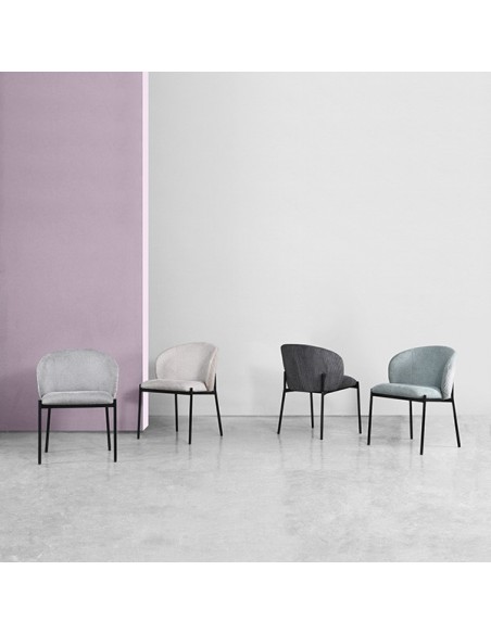 Silla de comedor FAINA tejido menta y patas metal negro.