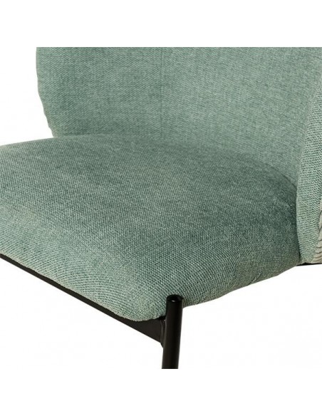 Silla de comedor FAINA tejido menta y patas metal negro.