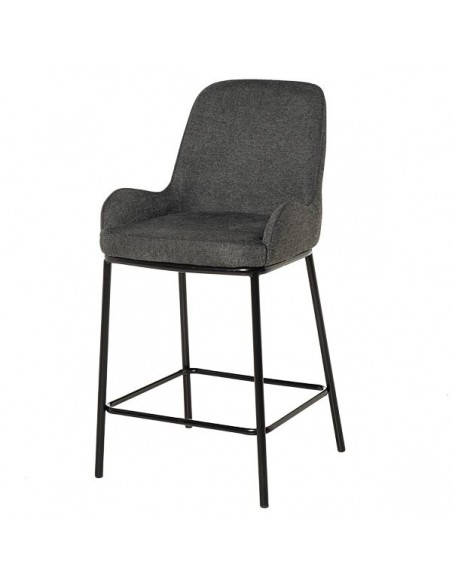 Taburete bajo MILTON 65, tejido gris oscuro y metal negro.