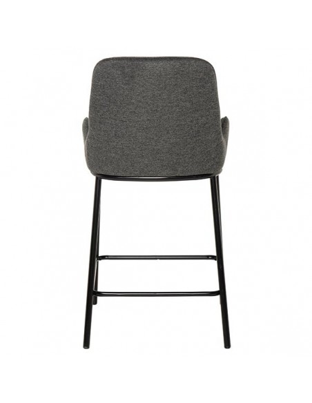 Banqueta baixa MILTON, tecido cinza escuro e metal preto.