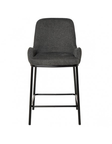 Taburete bajo MILTON 65, tejido gris oscuro y metal negro.