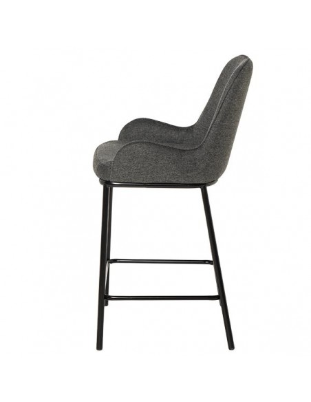 Taburete bajo MILTON 65, tejido gris oscuro y metal negro.