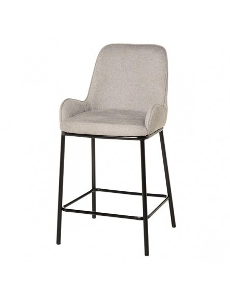 Taburete bajo MILTON 65, tejido gris claro y metal negro.