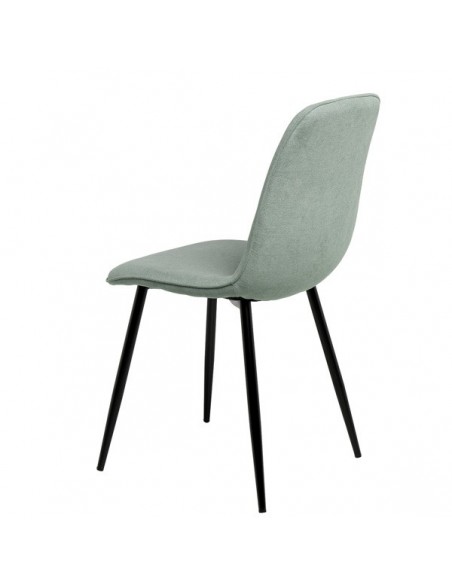 Silla MARLEEN tapizada en tela menta y patas de metal negro.