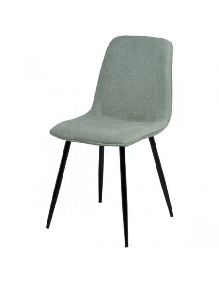 Silla MARLEEN tapizada en tela menta y patas de metal negro.