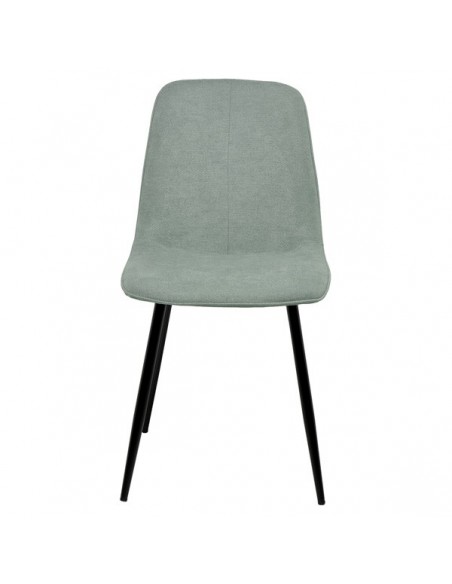 Silla MARLEEN tapizada en tela menta y patas de metal negro.