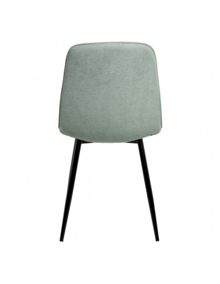 Silla MARLEEN tapizada en tela menta y patas de metal negro.