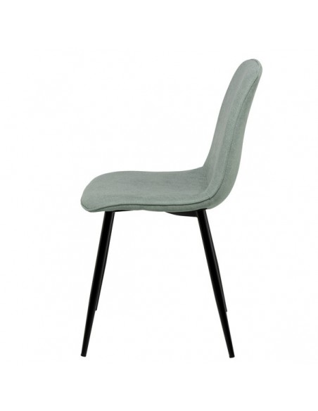 Silla MARLEEN tapizada en tela menta y patas de metal negro.