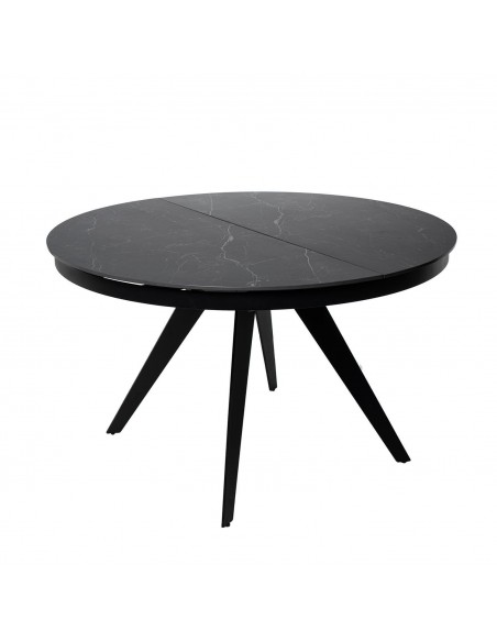 Mesa extensível redonda LUNA Ø 130 (180), porcelanico e metal preto.