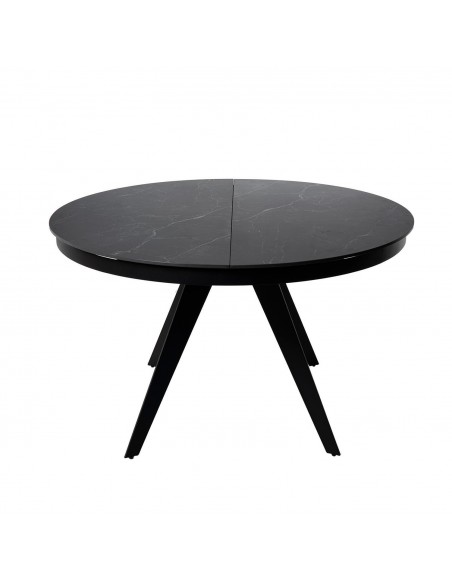Mesa extensível redonda LUNA Ø 130 (180), porcelanico e metal preto.