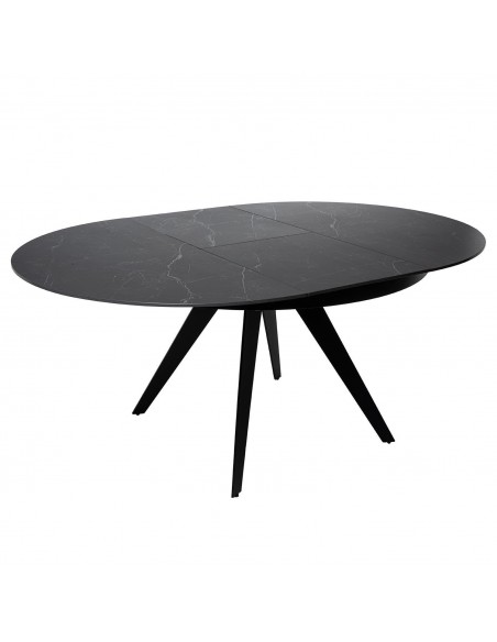 Mesa extensível redonda LUNA Ø 130 (180), porcelanico e metal preto.