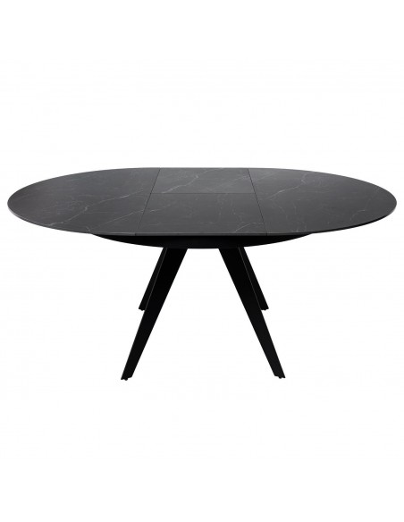 Mesa extensível redonda LUNA Ø 130 (180), porcelanico e metal preto.