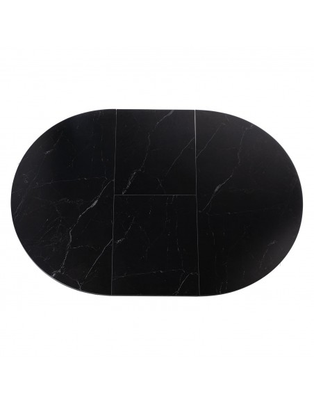 Mesa extensível redonda LUNA Ø 130 (180), porcelanico e metal preto.