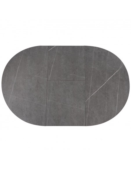 Mesa extensível redonda LUNA 130 (180), porcelánico cinza e metal preto.