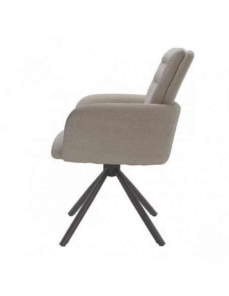 Silla giratoria con brazos LINDA tejido chenille y acero negro.