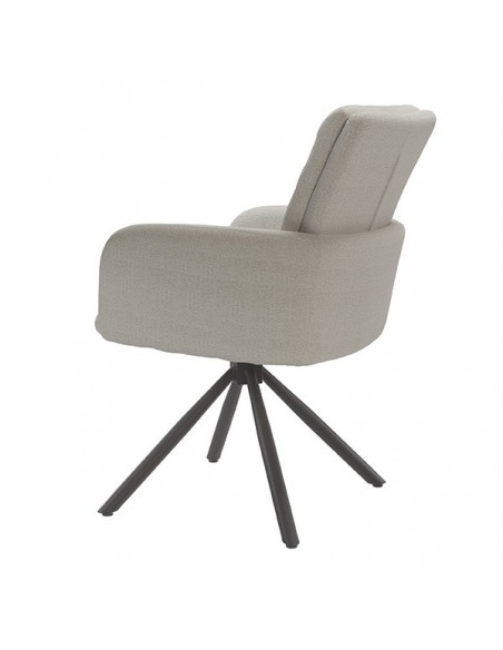 Silla giratoria con brazos LINDA tejido chenille y acero negro.