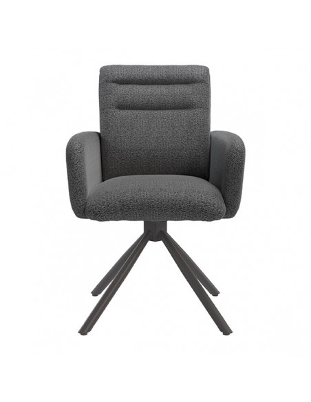 Silla giratoria con brazos LINDA tejido chenille y acero negro.