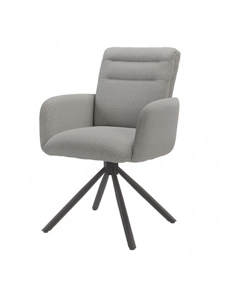 Silla giratoria con brazos LINDA tejido chenille y acero negro.