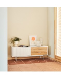 TEULAT Mueble TV Sierra 140x40, Blanco y Roble. 2
