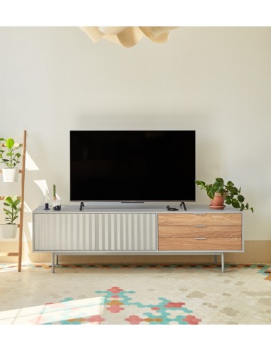 TEULAT Mueble TV Sierra 180x40, GRIS CLARO y ROBLE