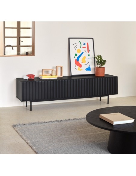 Teulat MUEBLE TV SIERRA 180x40, minimalista lacado en negro.