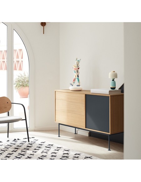 APARADOR minimalista Teulat YOKO 128x45, COR CINZA/CARVALHO