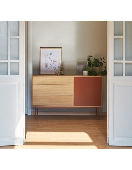 APARADOR minimalista Teulat YOKO 128x45, COR AZULEJO/CARVALHO