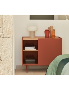 Teulat comoda OTTO 90 x 45. MDF teja y roble, base de metal. 2