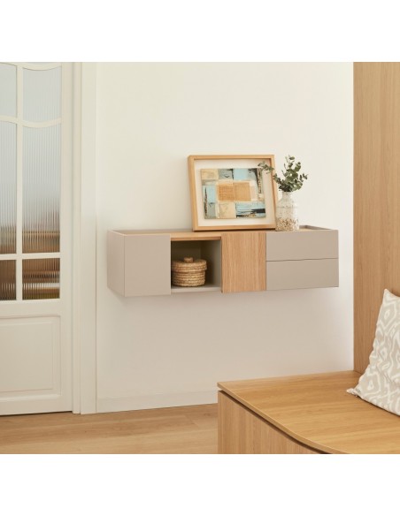 Consola de parede Teulat OTTO 110 x 35. MDF areia e carvalho.