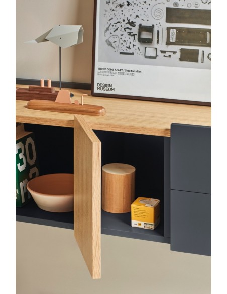 Consola de parede Teulat OTTO 110 x 35. MDF cinza antracite e carvalho.