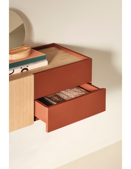 Teulat consola a pared OTTO 110 x 35. MDF teja y roble.