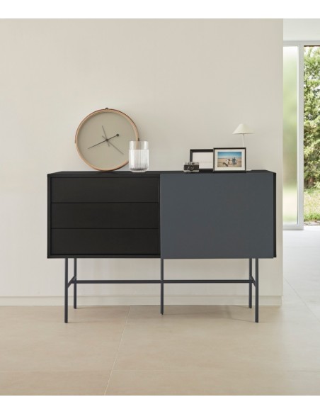 Teulat aparador NUBE 140 x 45, MDF lacado negro y antracita.