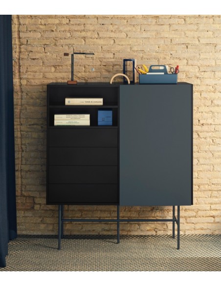 Móvel auxiliar alto Teulat NUBE 120 x 45, MDF lacado preto e antracite.