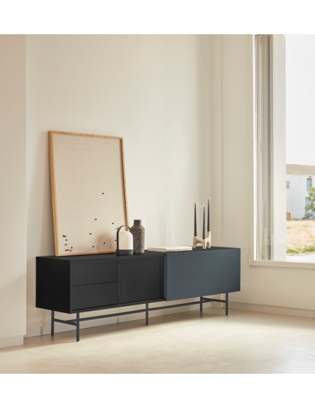 Teulat mueble de Tv NUBE 180 x 40, MDF lacado negro y antracita.