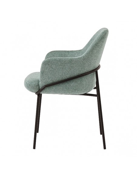 Silla con brazos ABIGAIL en tejido forest y patas de acero con acabado negro .