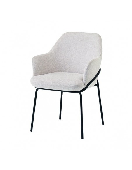 Cadeira ABIGAIL com braços em tecido florestal e pernas em aço com acabamento preto.