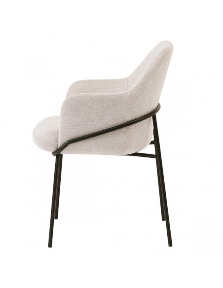 Cadeira ABIGAIL com braços em tecido florestal e pernas em aço com acabamento preto.