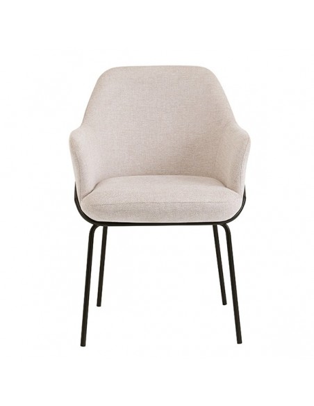 Cadeira ABIGAIL com braços em tecido florestal e pernas em aço com acabamento preto.