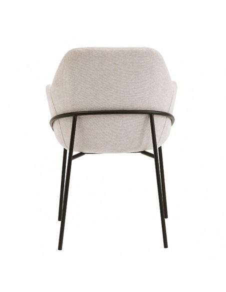 Cadeira ABIGAIL com braços em tecido florestal e pernas em aço com acabamento preto.