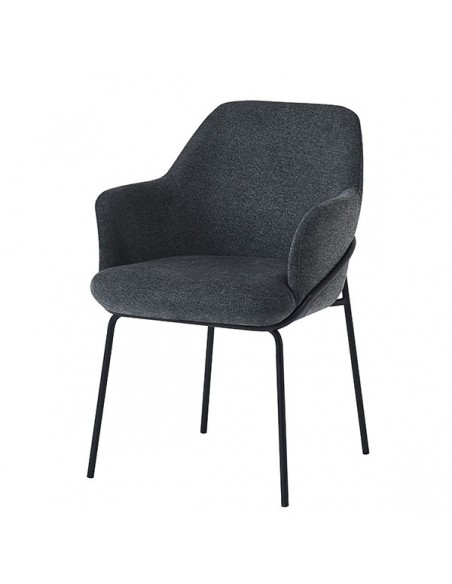 Cadeira ABIGAIL com braços em tecido florestal e pernas em aço com acabamento preto.