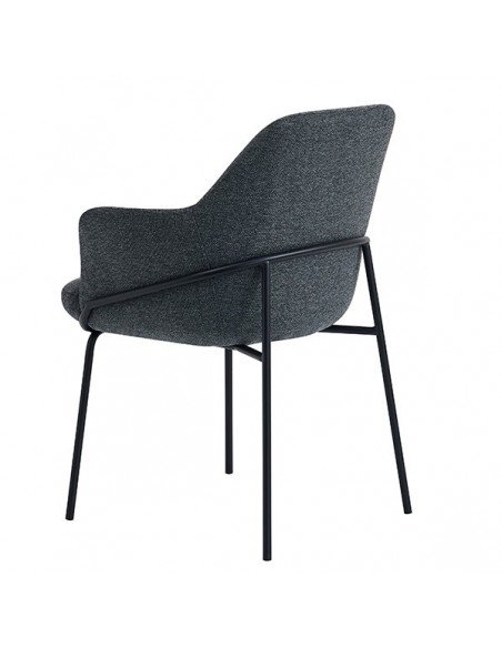 Cadeira ABIGAIL com braços em tecido florestal e pernas em aço com acabamento preto.