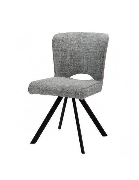 Cadeira design AMAYA estofada em tecido cinza escuro e metal preto