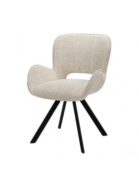 Silla de diseño con brazos ASTRID tapizada en tejido Tango y metal.