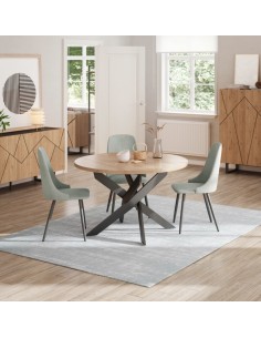 MESA REDONDA THER 120, melamina carvalho e metal PRETO 2