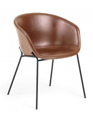 ZADINE Silla brazos metal negro PU marrón.