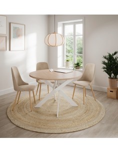 MESA REDONDA THER 120, melamina SAHARA y metal BLANCO 2