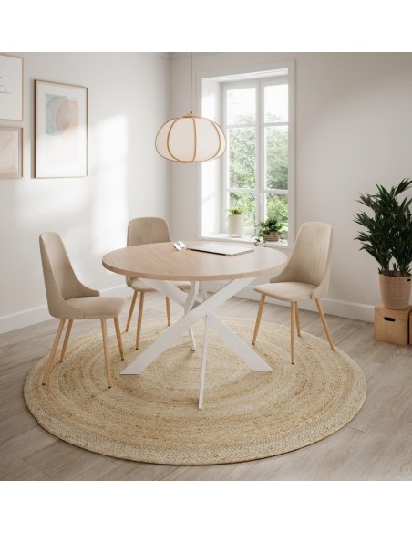 MESA REDONDA THER 120, melamina SAHARA y metal BLANCO