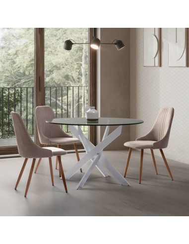 Mesa redonda Thur 120, cristal, patas metal...