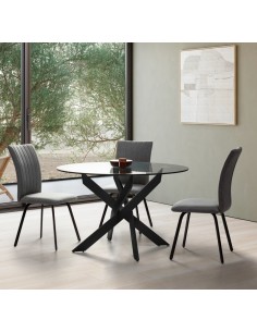 Thur 120 Mesa redonda de cristal, patas metal negro 2