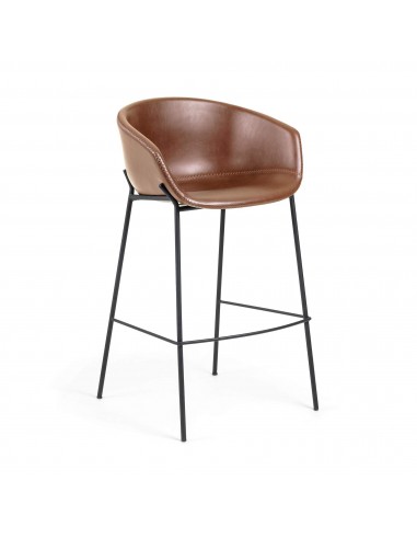 ZADINE Taburete alto metal negro PU marron.